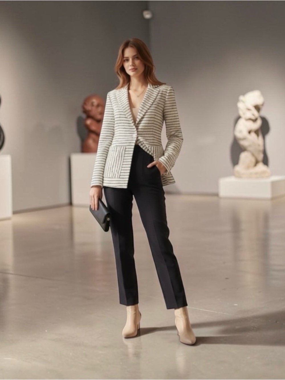 NWOT Derek Lam 10 Crosby Striped Puckered Crinkle Blazer Jacket White Black Sz:6